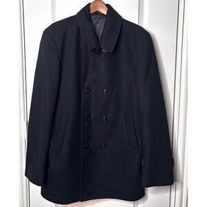 Polo Ralph Lauren Melton Peacoat Mens M Black Wool Blend Double Breasted Lined